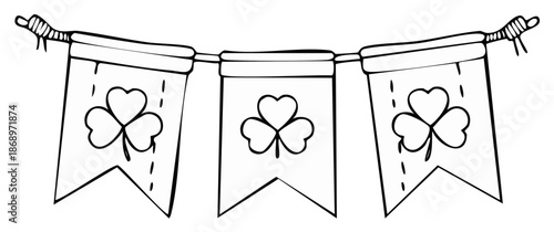 St Patricks Day Pennant Banner Shamrock Outline Black and White Celebration Design