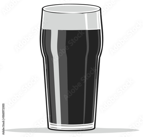 Classic pint glass of dark stout beer with a creamy head vector illustration