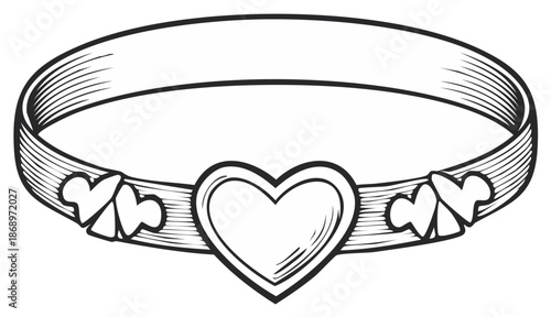 Heart-shaped pendant necklace jewelry illustration, vintage style.