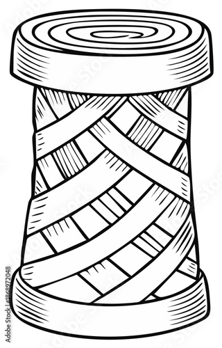 Illustration of a spool of thread. Isolated image in black and white.