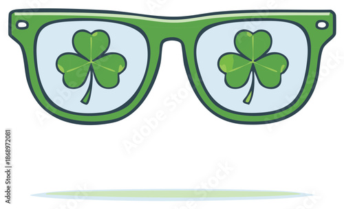 Green Sunglasses Reflecting Lucky Clover Symbols for St Patricks Day Celebration
