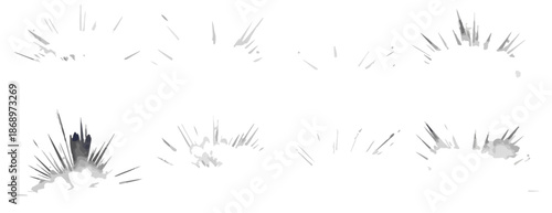 爆発や衝撃、スピード感を表現する放射状の透明なグラフィック効果のセットで、デザインプロジェクトに動きとインパクトを加えます。