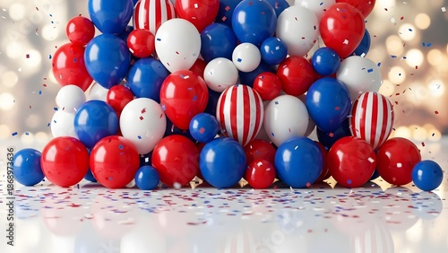 Independence Day: Red White and Blue Balloons with Confetti