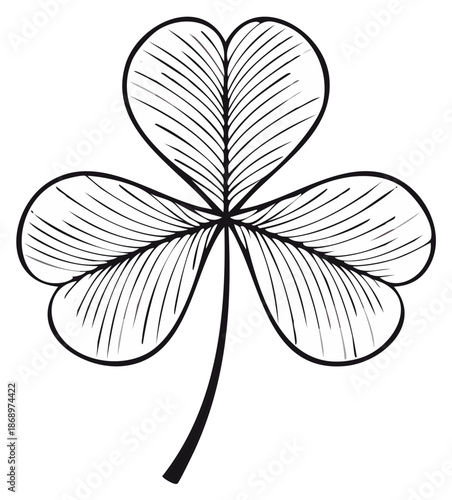 Hand drawn shamrock leaf with intricate line details, black ink on white