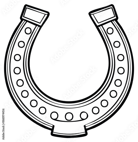 Classic horseshoe with decorative nail holes and rim detail line art