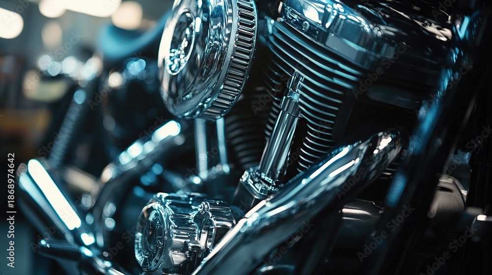 Fototapeta premium Chrome Motorcycle Engine Close-up