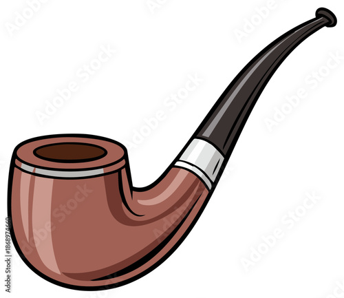 Cartoon illustration of a classic vintage brown tobacco smoking pipe