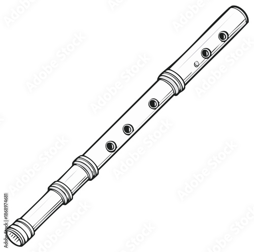 Vector Illustration of Musical Wind Instrument Flute Isolated