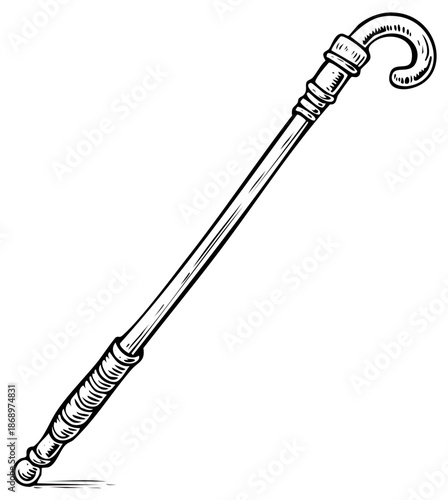 Elegant Gentleman's Walking Cane with Hook Handle and Textured Grip