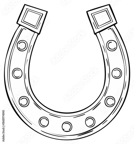 Traditional Lucky Horseshoe Outline Drawing for Good Fortune and Protection Symbol