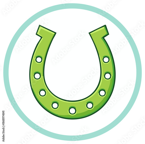Lime green horseshoe icon, good luck charm, Celtic symbol with circle border for St. Patrick's day and Irish themed events