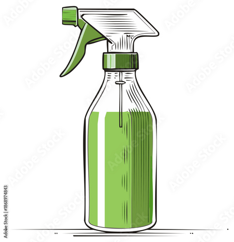 Green Spray Bottle Illustration Hand Drawn Style Product Cleaning Solution Chemical Plant Watering Product Vector