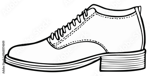 Simple Black and White Line Art Illustration of a Classic Mens Formal Oxford Shoe