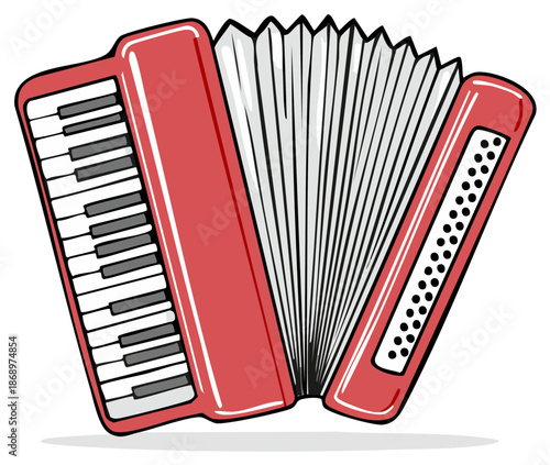Illustration of an accordion with keys and buttons used in musical compositions