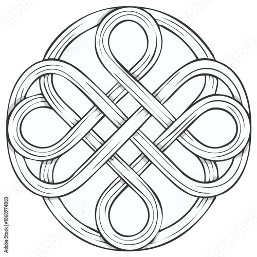 Detailed black and white Celtic knot circular pattern with intricate interwoven loops
