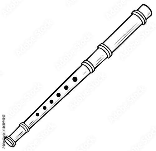 Black and white illustration of a simple flute musical instrument
