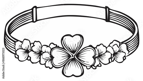 Shamrock and flower headband illustration for St. Patrick's Day or spring fashion