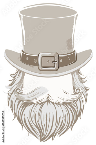 Classic top hat, elegant beard and mustache with buckle illustration without face