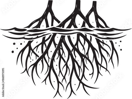 Underwater tree silhouette isolated on white background, Vector, illustration