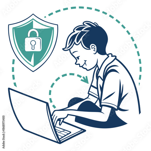 Child Cyber Safety Minimal Vector Icon on White