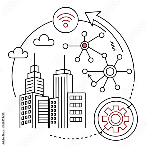 City Digital Infrastructure Outline Vector Icon on White