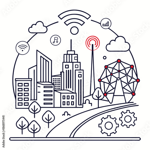 Smart City Network Infrastructure Icon Outline Vector