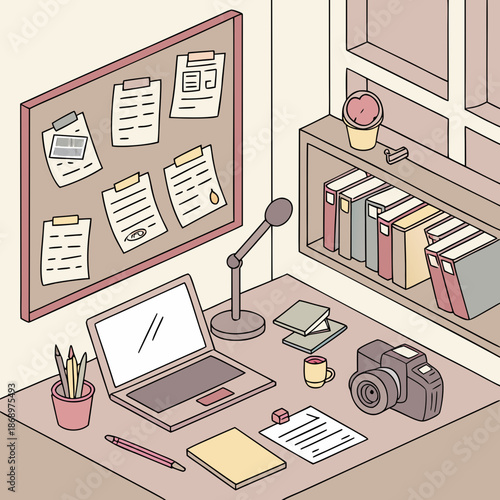 Content Creator Workspace with Desk and Computer Illustration