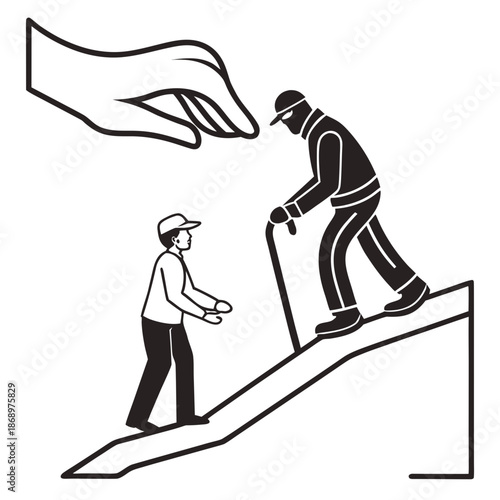 Elder Mobility Assistance Icon Minimal Vector White Background