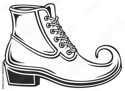 Whimsical fantasy boot with curled pointed toe magical footwear illustration