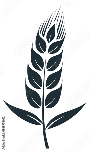 Minimalist dark stylized wheat stalk with leaves and grains