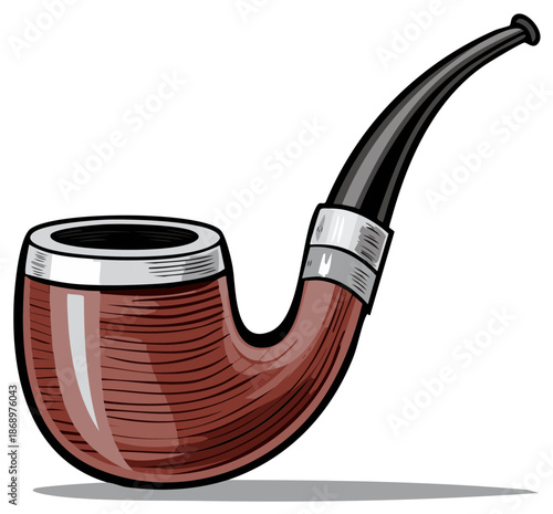 Traditional Brown Tobacco Smoking Pipe Detailed Cartoon Illustration