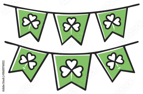 Saint Patrick's Day Garland with Green Pennant Flags and Shamrock Decoration for Irish Festivities