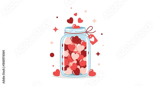 Jar Filled with Hearts for Valentine's Day Flat Vector Illustration