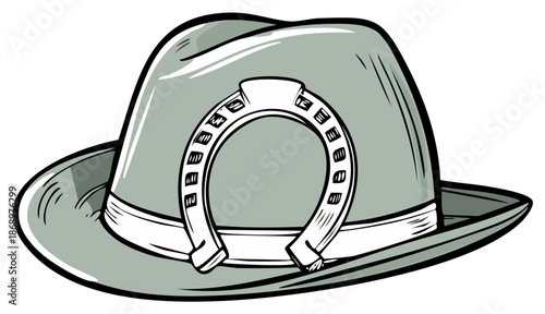 Western cowboy hat with a lucky horseshoe emblem cartoon vector illustration