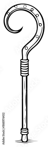 Classic cartoon shepherd's crook staff with ornate curved top and dotted embellishments