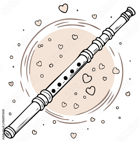 Simple Recorder Musical Instrument with Hearts and Circles Hand Drawn Style