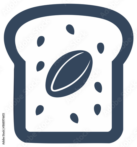 Sliced bread with seed topping, simple illustration of breakfast staple, minimal outline of toasted bread loaded with seed