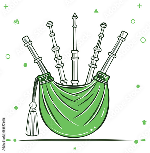 Illustration of Irish Bagpipes in Green