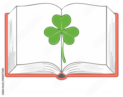 Lucky three leaf clover shamrock pressed inside an open book vector illustration