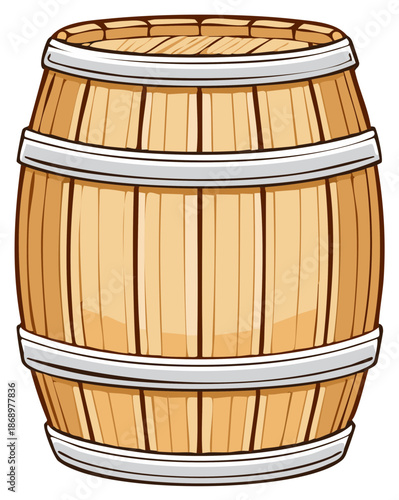 Classic wooden barrel with metal bands a rustic storage container illustration
