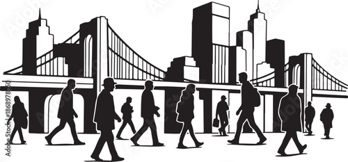 City Life Silhouette with Bridge and Skyscrapers