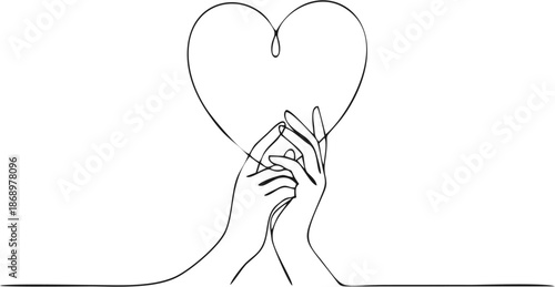 Minimal line art hand holding heart illustration
