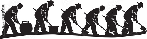 Workers Engaged in Labor Intensive Construction Activities Silhouette