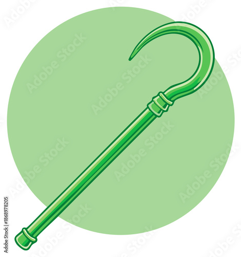Cartoon Style Question Mark Cane, Green Rod with Hooked Handle, Puzzles, Riddles and Enigmas