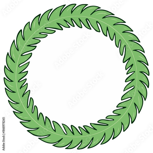 Fern frond circle frame, green leafy wreath decoration for summer and tropical designs.