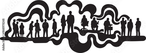 Silhouettes of people in a crowd formation concept