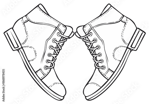 Clean line art illustration of a pair of classic lace up ankle boots