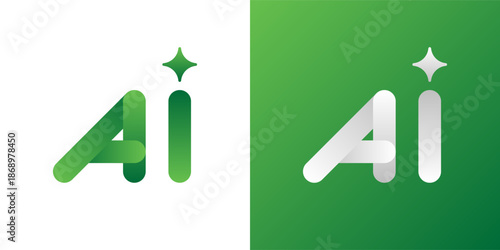 AI logo icon for smart assistant technology. Modern vector symbol with star abstract form accent. Gradient graphic suits chatbot apps software buttons stickers and business communication tools.