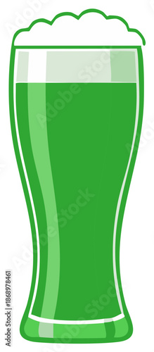 Stylized green beer illustration in a classic pilsner glass with foamy head, festive beverage concept.