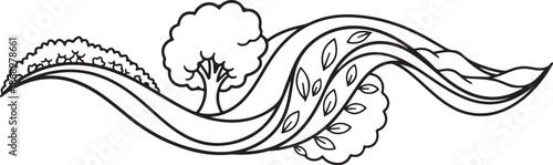 Minimalist landscape with tree and flowing leafy design